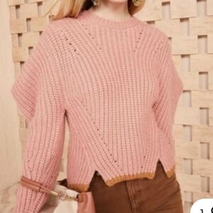 Ulla Johnson Chunky Knit Puff Sleeve Sweater Pink S